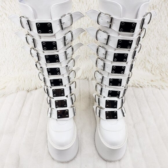 White Platform Goth Punk Rave Festival Knee Boots - Picture 2 of 11